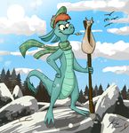  2014 ambiguous_gender anthro avian black_eyes clothing cloud disney female from-nihility group hair hand_on_hip hat loch_ness_monster marine mostly_nude mountain nessie orange_hair outside sack scalie scarf signature sky smile snow solo_focus stick the_ballad_of_nessie tree wheat 
