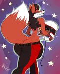  anthro big_breasts big_butt black_hair blue_eyes breasts bulge butt canine cerebella cleavage clothed clothing dawmino dickgirl filia fox fur green_har hair hi_res huge_breasts human hyper hyper_breasts intersex looking_back mammal multicolored_fur red_fur shadow skullgirls solo star two_tone_fur white_fur 