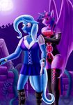  2015 anthro boots choker clothing corset duo equine female flashlight footwear friendship_is_magic gloves hi_res mammal moon my_little_pony outside quakehoof ruins story trixie_(mlp) twilight_sparkle_(mlp) weapon 