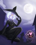  &lt;3 ambiguous_gender anthro breasts clothing dragontheshadows dutch_angle female full_moon gastly hi_res lamp lampent metal moon night nintendo open_mouth outside pok&eacute;mon pussy skirt smile video_games wall yellow_eyes 