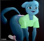  anthro blue_fur butt cat clothed clothing crystalshen feline female fur hands_and_knees legwear mammal mature_female mother nicole_watterson open_mouth panties parent shirt socks solo the_amazing_world_of_gumball underwear 