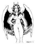  2012 2013 baphomet black_hair breasts curtsibling digital_media_(artwork) eyelashes female hair horn humanoid looking_at_viewer nails navel nipples nude simple_background solo star total_fear watermark white_background white_eyes wings 