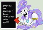  bone cape clothing cosplay costume csox dialogue diamond friendship_is_magic gloves hat male my_little_pony open_mouth papyrus skeleton solo text trixie_(mlp) undertale video_games 