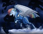  2015 amputee bionic clothing cybernetics equine female feral flying friendship_is_magic horse inuhoshi-to-darkpen jumpsuit machine mammal my_little_pony pegasus pony prosthetic rainbow_dash_(mlp) scar silhouette snow solo wings 