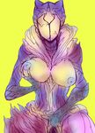  anthro big_breasts breasts eyeless female hi_res mouthless nipples not_furry pussy saryn_(warframe) simple_background solo spread_pussy spreading squishytentacles tenno thick_thighs warframe yellow_background 