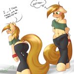  anthro anus bent_over blush bracelet bulge butt clothed clothing crossdressing earth_pony embarrassed equine erection fan_character girly hi_res horse jewelry male mammal my_little_pony pony presenting presenting_hindquarters shirt silverfox057 solo standing thinking yoga_pants 