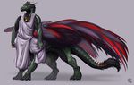  2014 amber_eyes avian avoid_posting black_feathers black_fur claws clothing dragon feathers fur green_scales horn inert-ren male pendant portrait red_feathers ring scales simple_background solo standing tar-azdha taur vexalis wings 