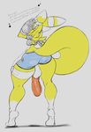  2013 absurd_res anthro balls big_butt big_penis boy_shorts breasts butt canine clothed clothing crop_top dickgirl digimon fox fur grey_background hi_res intersex mammal penis renamon shorts simple_background sketch skimpy solo thick_thighs underwear vein voluptuous white_fur wide_hips xopachi yellow_fur 
