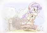  2015 applejack_(mlp) assasinmonkey chibi cowboy_hat duo equine female friendship_is_magic hat horn horse mammal my_little_pony pony rarity_(mlp) tree unicorn wagon young 