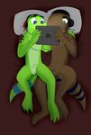  anthro balls bed couple cuddling flaccid hi_res iguana invalid_tag ipad lizard male male/male nude penis reptile samareck scalie soft 