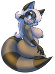  big_breasts big_butt blue_eyes breasts butt chubby female grin hair hi_res lindsey_ranger_(teckworks) mammal nipples overweight raccoon smile solo teckworks white_hair 