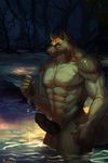  abs absurd_res akita animal_genitalia anthro balls biceps big_muscles black_nose black_penis brown_fur canine canine_penis claws detailed digital_media_(artwork) dog ear_tuft erection forest fur grey_fur hi_res knot lagoon looking_at_viewer male mammal multicolored_fur muscular navel night nude outside pecs penis raised_tail solo standing stone tree tuft water wolf xuan_sirius yellow_eyes 