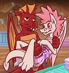  annoyed anthro bed blush cave diaper dragon duo fizzle_(mlp) freckles friendship_is_magic garble_(mlp) hi_res infantilism male male/male mammal my_little_pony scalie teeth unknown_artist wings 
