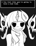  absurd_res black_eyes crossover dialogue equine female feral freefraq friendship_is_magic gaster_blaster hi_res horn horse looking_at_viewer mammal monochrome monster my_little_pony pony sans_(undertale) text twilight_sparkle_(mlp) undertale unicorn video_games 