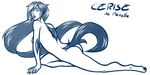 black_hair breasts butt cerise claws digitigrade eyelashes female fluffy_tail furry_ears hair hawkheir long_hair looking_back nipples nude open_mouth pose raised_tail reabault round_ears solo ursaan 