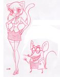  cat clothing duo feline female hi_res male mammal mouse rodent size_difference sketch skirt uniform whiskers x-cross 