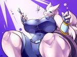  2015 anthro big_breasts blue_eyes blush breasts clothed clothing day-t fur huge_breasts legendary_pok&eacute;mon nintendo pok&eacute;mon reshiram smile solo thick_thighs video_games voluptuous white_fur wide_hips 