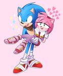  &lt;3 &lt;3_eyes 1boy 1girl ??? amy_rose anthro bare_shoulders black_nose blue_hair blush clothing duo female footwear furry gloves green_eyes hair half-closed_eyes headband hedgehog male mammal mobian_(species) pink_hair scarf sega short_hair sonic sonic_(series) sonic_boom sonic_the_hedgehog video_games 