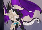  2015 alien anal animal_genitalia anthro big_dom_small_sub black_scales blue_penis cum digital_media_(artwork) dragon duo genital_slit horn interspecies male male/male mass_effect multicolored_scales neverneverland nude penis purple_scales purple_stripes scales sex size_difference slit spikes tongue tongue_out turian two_tone_scales video_games wings 