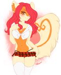  2015 anthro big_tail breasts brown_fur cleavage clothed clothing female fluffy_tail fur hair long_hair looking_at_viewer mammal multicolored_fur panties pollo-chan red_hair rodent shirt simple_background skimpy skirt solo squirrel tan_fur thigh_gap two_tone_fur underwear white_background 