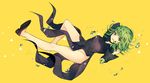  :o bubble dress full_body green_eyes green_hair legs looking_at_viewer one-punch_man open_mouth shoes short_hair side_slit solo tatsumaki usagihime yellow_background 
