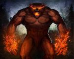  abs angry anthro bear biceps big_muscles black_nose brown_fur dasaod demon detailed digital_media_(artwork) fangs fire forest fur lava long_claws looking_at_viewer male mammal muscular naturally_censored night nipples no_pupils nude open_mouth orange_eyes outside pecs pose pubes rage saliva sharp_claws sharp_teeth solo standing teeth tree vein 