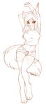  clothing feline female hair hi_res long_hair looking_at_viewer mammal monochrome pollo-chan shirt shorts solo 