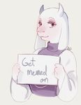  boss_monster caprine clothed clothing english_text eyelashes female fur horn looking_at_viewer mammal sign simple_background smile solo text tingtongten toriel undertale video_games white_fur 