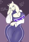  bedroom_eyes big_breasts blue_eyes breasts caprine clothing dress female half-closed_eyes hi_res horn long_ears mammal seductive smile solo toriel undertale video_games wide_hips zp92 