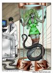  ! 2004 anthro blonde_hair breasts chamber clothing comic_sans computer dialogue dress duo english_text female hair human lab_coat long_hair mad_scientist male mammal reptile ric_quiro scalie snake text transformation what_has_science_done 