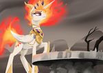  2015 absurd_res crown cutie_mark equine female fire friendship_is_magic gold_(metal) hi_res horn mammal map my_little_pony necklace nightmare_star_(mlp) piercing princess_celestia_(mlp) silfoe slit_pupils solo table winged_unicorn wings 