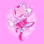  &lt;3 1girl 2015 ??? amy_rose anthro black_nose boots clothing dress female footwear furry gloves green_eyes hair happy headband hedgehog japanese_text mammal one_eye_closed pink_hair sega short_hair solo sonic_(series) sonic_the_hedgehog text video_games wink 
