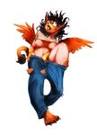  anthro avian black_hair breasts clothing eyewear fur glasses gryphon hair hi_res orange_fur simple_background solo torn_clothing transformation watsup white_background wings 