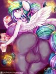  2015 anthro anthrofied anus balls bulge butt cake clothed clothing dickgirl dimwitdog equine feathered_wings feathers food friendship_is_magic glowing hair hi_res holding horn inside intersex magic mammal multicolored_hair my_little_pony patreon plate princess_celestia_(mlp) solo winged_unicorn wings 