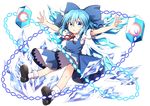  blue_dress blue_eyes blue_hair cirno danmaku dress full_body hair_ornament hair_ribbon ice ice_wings image_sample looking_at_viewer nogisaka_kushio open_mouth outstretched_arms puffy_sleeves ribbon shoes short_hair short_sleeves socks solo touhou transparent_background twitter_sample white_legwear wings 