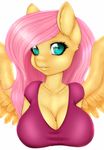  2015 anthro anthrofied cheezayballz cleavage clothed clothing duo equine feathered_wings feathers female fluttershy_(mlp) friendship_is_magic hair hi_res long_hair looking_at_viewer mammal my_little_pony pegasus pink_hair simple_background solo white_background wings 