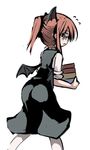  alternate_hairstyle ass bat_wings bespectacled book book_stack gatau glasses head_wings holding holding_book koakuma long_hair low_wings lowres ponytail red_eyes red_hair sleeves_rolled_up solo touhou wings 