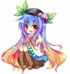  bad_id bad_pixiv_id food fruit gradient_hair hat hinanawi_tenshi long_hair multicolored_hair peach red_eyes solo suishou_anzu touhou 