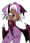  1girl alternate_color armpits capcom dark_skin demon_girl demon_wings female flat_chest ganguro lilith_aensland pink_hair red_eyes short_hair smile solo succubus vampire_(game) white_hair wings 