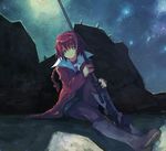  boots dark darker_than_black green_eyes milcoco night red_hair sitting solo suou_pavlichenko 