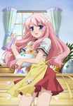  apron baka_to_test_to_shoukanjuu blush bowl himeji_mizuki long_hair lowres pink_hair school_uniform skirt smile 