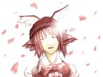  animal_ears bad_id bad_pixiv_id closed_eyes face hat kichi_(takane) mystia_lorelei petals pink_hair ribbon short_hair smile solo touhou wings 