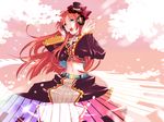  blue_eyes cherry_blossoms gothic_lolita hat headphones headset lolita_fashion long_hair male_focus midriff namine_ritsu navel otoko_no_ko red_hair sin_(hankotsu_bunny) solo top_hat utau veil 