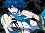  bad_id bad_pixiv_id blue_eyes blue_hair blue_scarf dky headphones headset kaito male_focus microphone open_mouth scarf solo vocaloid 