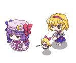  abua alice_margatroid blonde_hair book bow chibi doll hair_bow hairband hat multiple_girls patchouli_knowledge purple_hair razor shanghai_doll short_hair touhou 