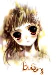  bare_shoulders blush brown_eyes brown_hair cherrypin copyright_request face head_tilt red_eyes solo 