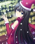  athrun1120 bad_id bad_pixiv_id bakemonogatari black_hair blue_eyes christmas detached_sleeves hat long_hair looking_back monogatari_(series) santa_costume santa_hat scarf senjougahara_hitagi snow solo 