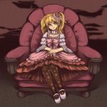  bow chair cosplay dress furudo_erika niso pantyhose pink_bow sitting solo twintails umineko_no_naku_koro_ni ushiromiya_jessica 