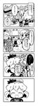  5girls abua check_translation comic greyscale highres kochiya_sanae monochrome moriya_suwako multiple_girls onozuka_komachi shiki_eiki touhou translated translation_request yasaka_kanako 