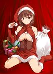  anegasaki_nene breasts christmas duplicate gift hat juugoya_neko large_breasts love_plus mole mole_under_eye santa_costume santa_hat solo underboob 